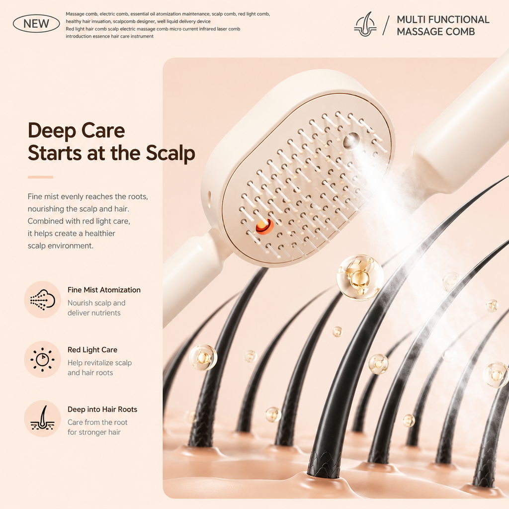 Electric Scalp Massage Comb with Mist Spray and Red Light Care