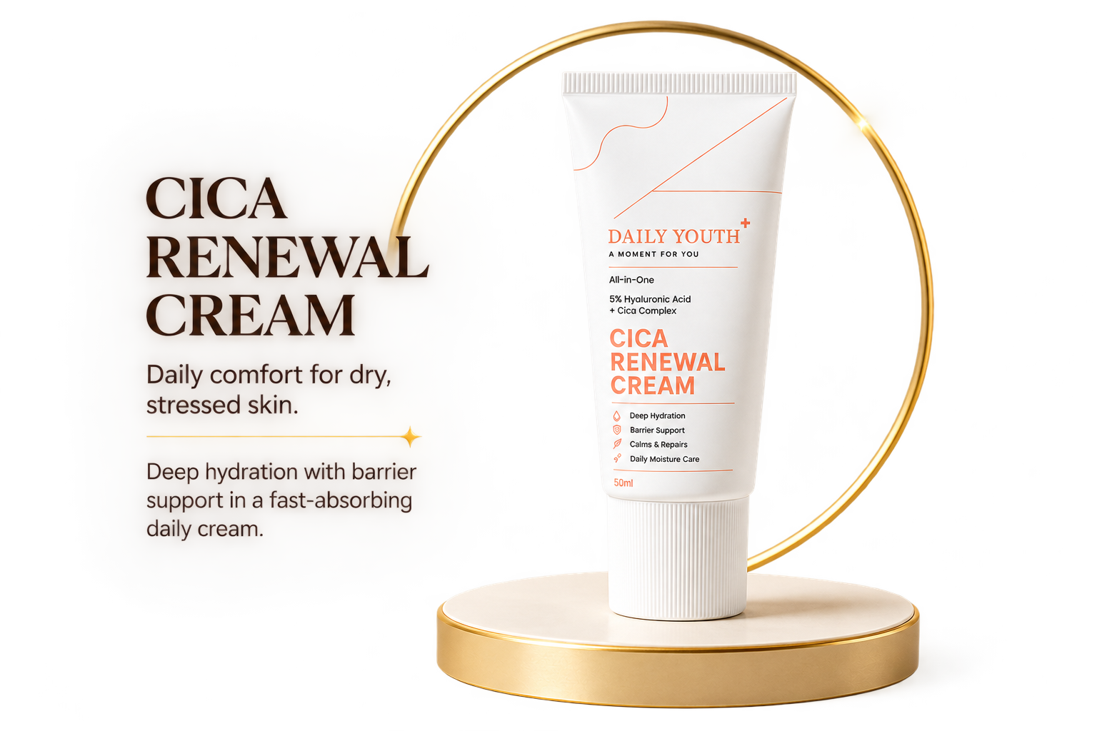 CICA Renewal Cream with 5% Hyaluronic Acid for Hydration & Barrier Support