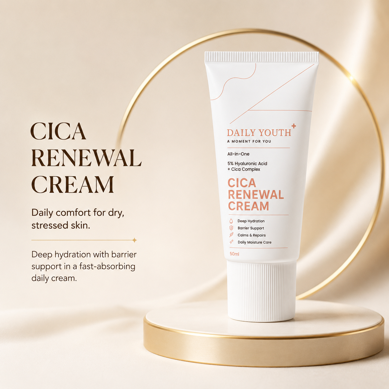 CICA Renewal Cream with 5% Hyaluronic Acid for Hydration & Barrier Support