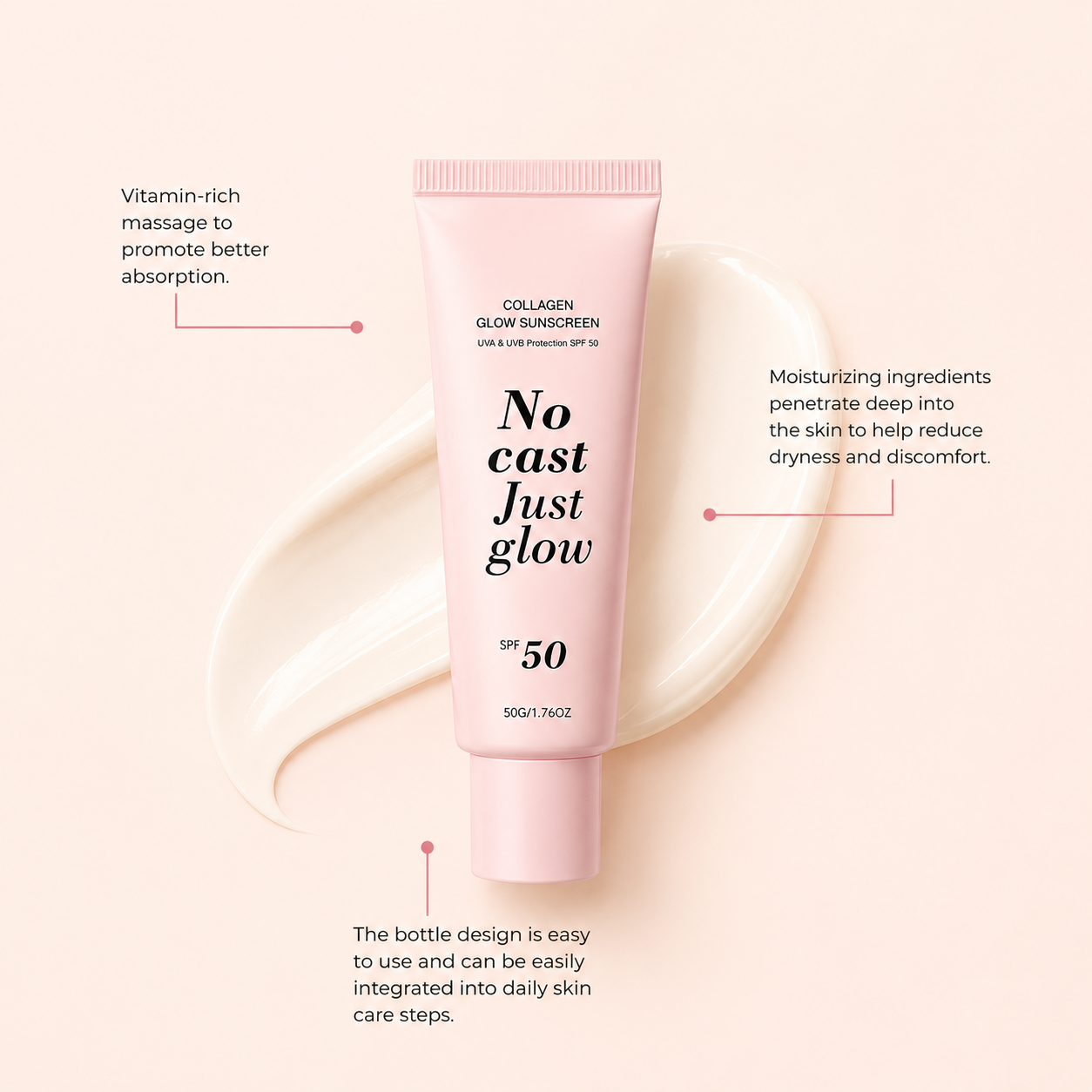 Collagen Glow Sunscreen SPF 50 – No White Cast, Just Glow