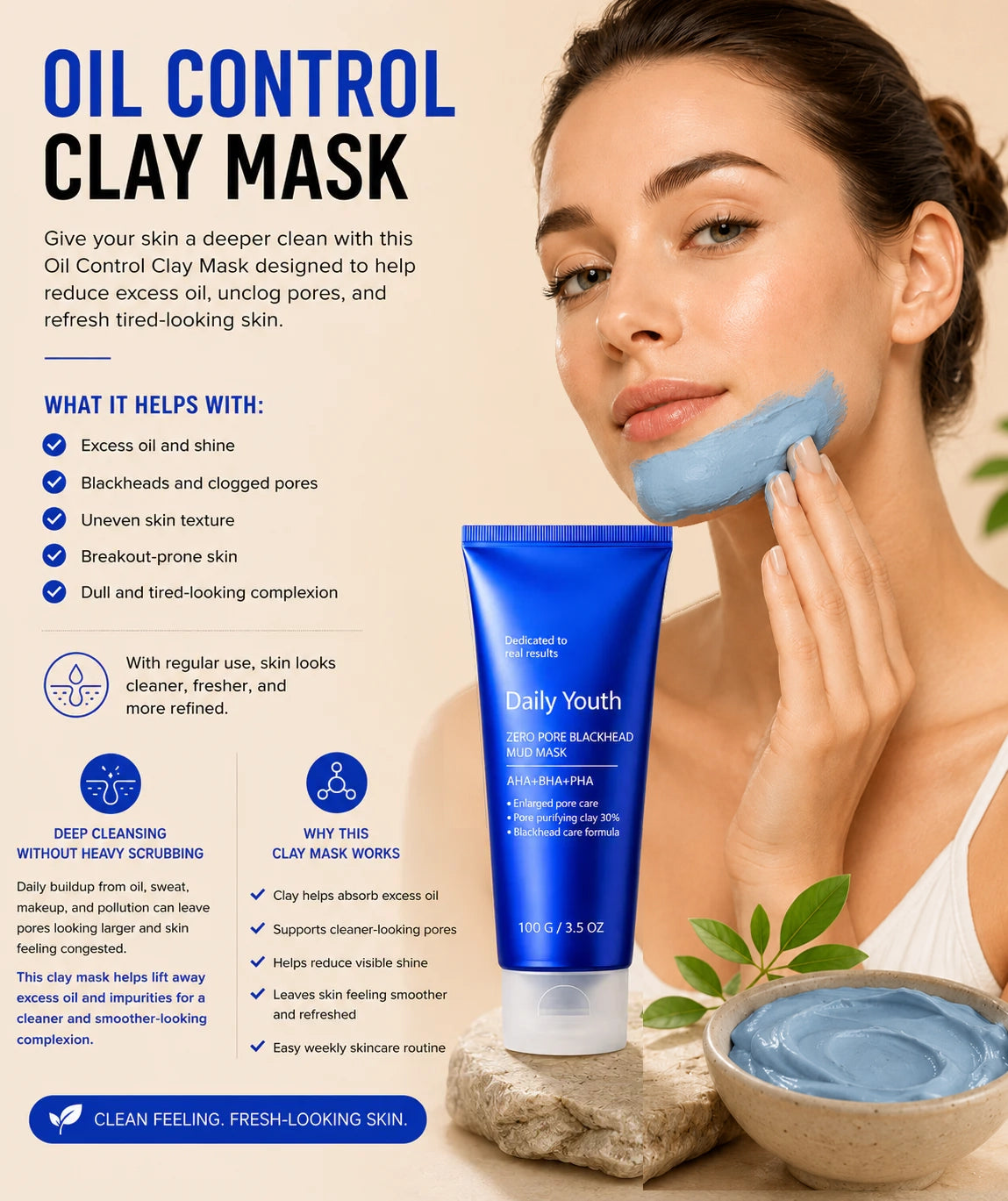 Oil Control Clay Mask for Blackheads, Pores and Clearer-Looking Skin
