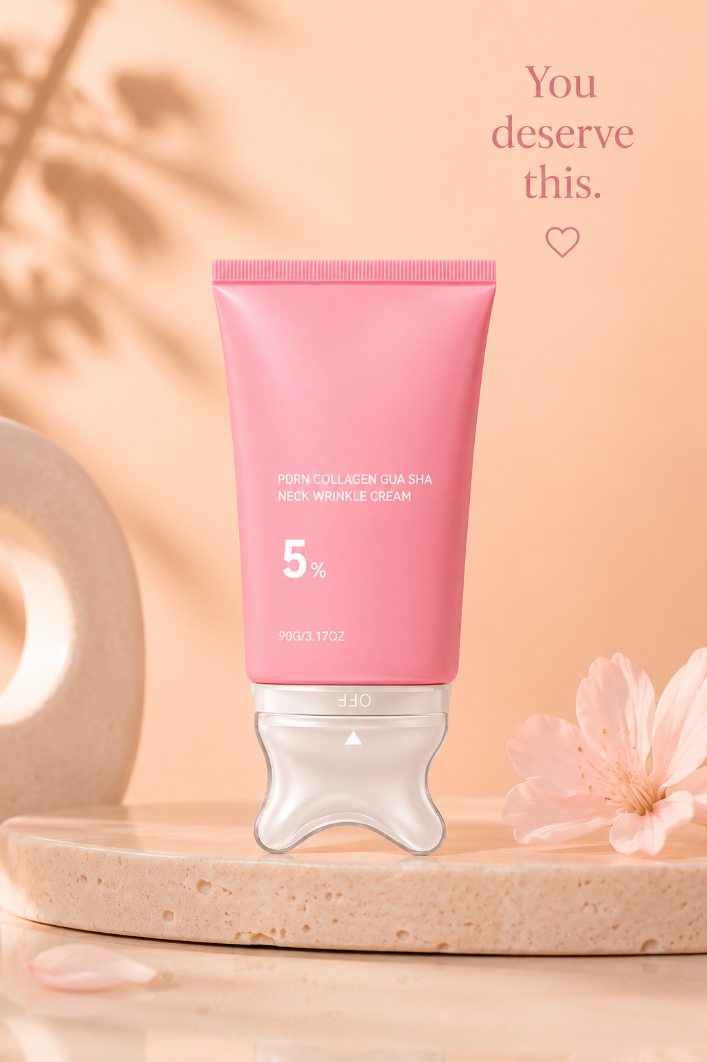 PDRN Collagen Neck Wrinkle Cream | Gua Sha Massage Applicator | Helps Firm, Smooth & Hydrate Neck and Décolleté | Korean Skincare