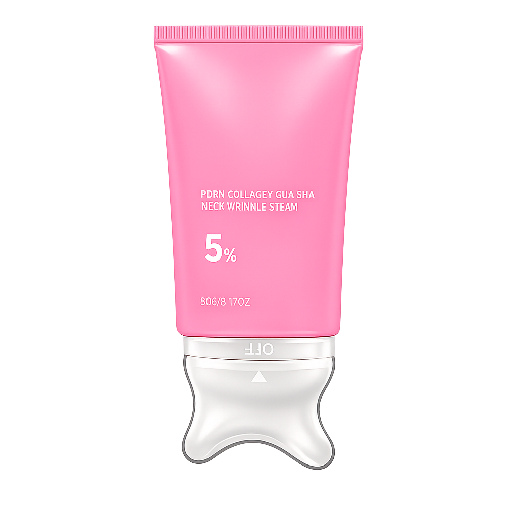PDRN Collagen Neck Wrinkle Cream | Gua Sha Massage Applicator | Helps Firm, Smooth & Hydrate Neck and Décolleté | Korean Skincare